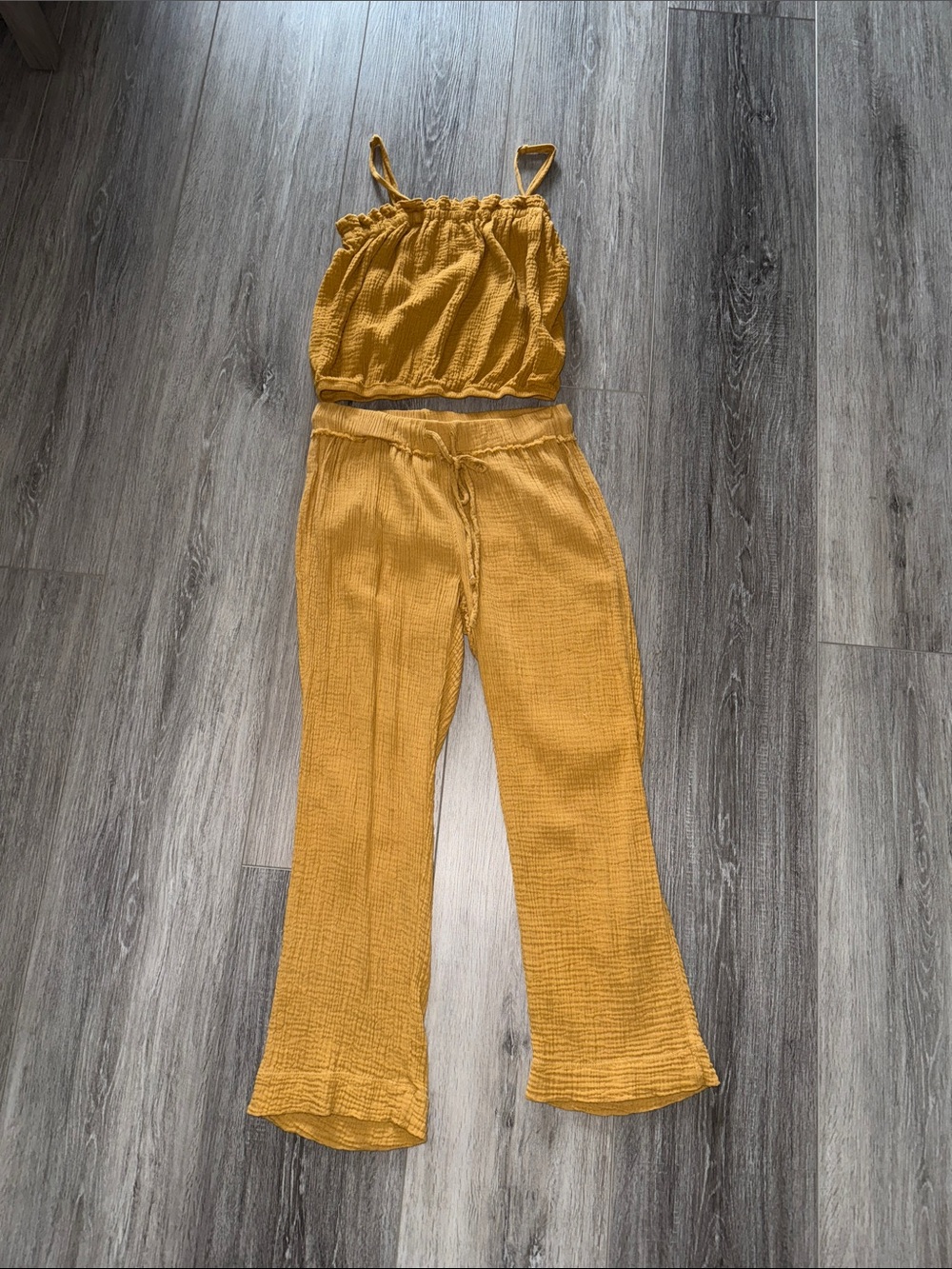 LAmade Mustard Wide-Leg Linen-Blend Pants Set